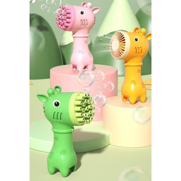Bubbelmaskin | 2 i 1 tecknad Giraffe Bubble Maker Toy | Sommarleksakspresent 32 hål för födelsedagsaktivitet utomhus (gul)