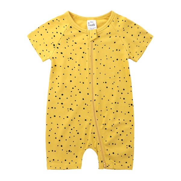 AVEKI Baby Boy Girl Kortärmad Romper Unisex Toddler Jumpsuit i bomull med dragkedja --- Yellow Star （Storlek 73）