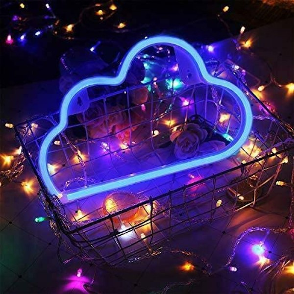 Moln Neon Ljusskyltar Väggdekor Batteri och USB-drivna Sänglampor Heminredning för Vardagsrum, Barnpresent (Blå)
