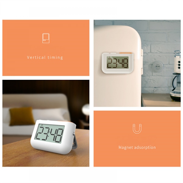 LED Digital Køkken Timer Til Madlavning Store Cifre Høj Alarm Magnetisk Bagside Stativ Madlavning Timere Til Bagning （Hvid）