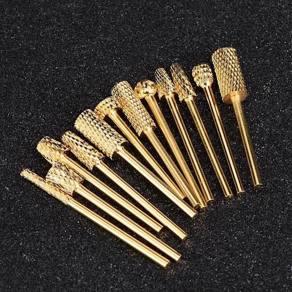 12 st/set Legering Volfram Stål Guld Nagelborr Bits Fil Slipning Huvud Manikyr Vård Verktygssats