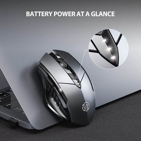 Robotfølelse Bluetooth-mus Opgradering: batteriniveau synligt, genopladelig trådløs mus multi-enhed (tre tilstande: 5.0/4.0+2.4Ghz), grå
