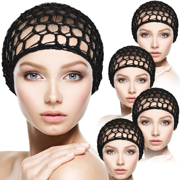 5Pcs Mesh Hair Net,Crocheted Thick Short Hair Net Cap,Soft Rayon Knit Snood Hat Sleeping