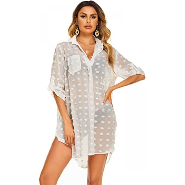 Kvinde badedragt strand cover ups skjorte bikini badetøj badetøj strand coverups kjole, B-hvid-slank, M