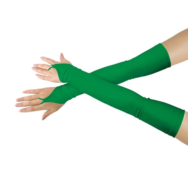 Flickor Pojkar Vuxna Stretchiga Spandex Fingerlösa Över Armbågen Cosplay Catsuit Opera Långa Handskar, Gröna