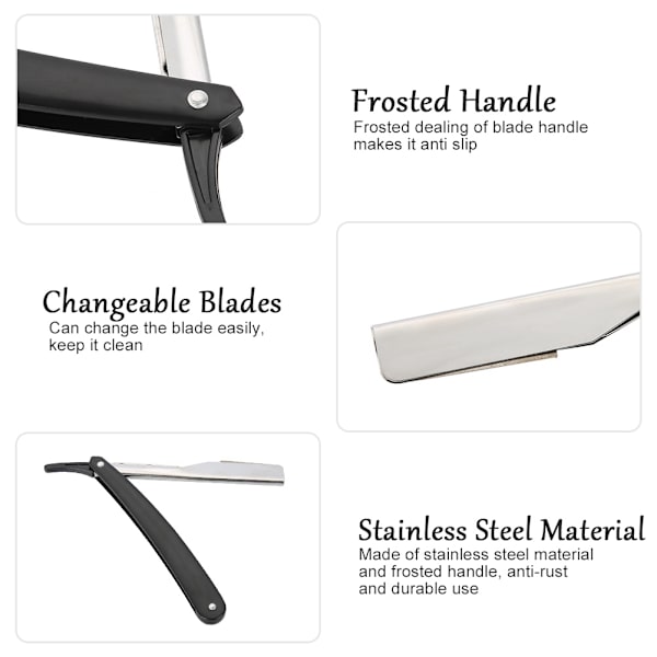 Barber Barberkniv Lige Kant Hårklipper Salon Foldbar Klinge Barberkniv med Klinge Sort