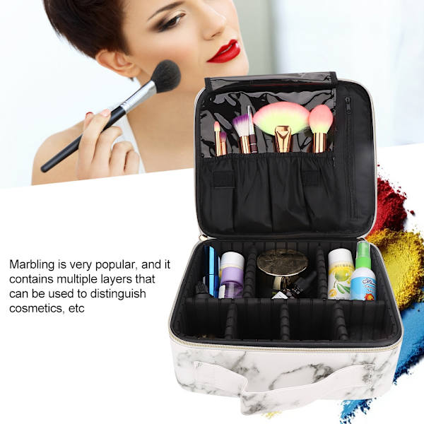 Multifunktionel PU Marmor Kosmetik Taske Opbevaring Partition Makeup Kit Etui (CAM01-24 Hvid)