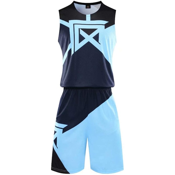 Minimal Su Men's Basketball Jersey Team Shirt and Shorts Set Competition Jersey Sportswear Tracksuit Kids light blue  S