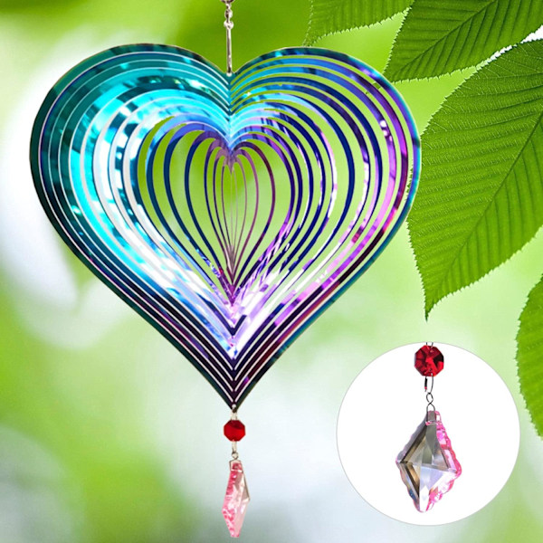 Ulkoilma Metalli 3D Tuulensuojain Riippuva Piha Puutarha Sisustuslahjat Ruostumattomasta Teräksestä Sydänkuvioiset Pyörijät 360° Kiertävällä Gradient Color Heart
