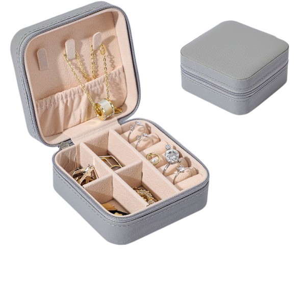 Smykkeæske Organizer Rejse Mini Smykkeopbevaringsboks til Ringe Øreringe Halskæder Armbånd Smykke Gaveæsker til Piger Kvinder (Grå)
