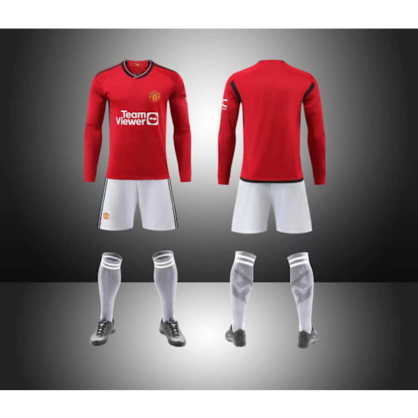 MUFC Ingen numre 2023/2024 Langærmet efterår, vinter Hjem Børn Fodboldtrøje/Shorts/Sokker Sæt  Ungdom barn Størrelser M