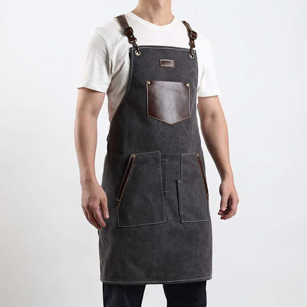 Kitchen For Pros Chef Förkläde - High End Förkläden med Äkta Läder - Ett måste för dina Grillverktyg (svart)