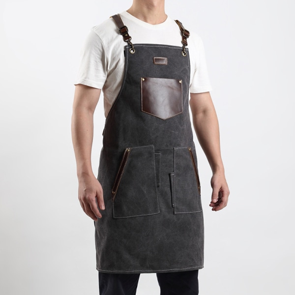 Kök för proffs Kockförkläde - High End Förkläden med äkta läder - Ett måste för dina grillverktyg (svart)