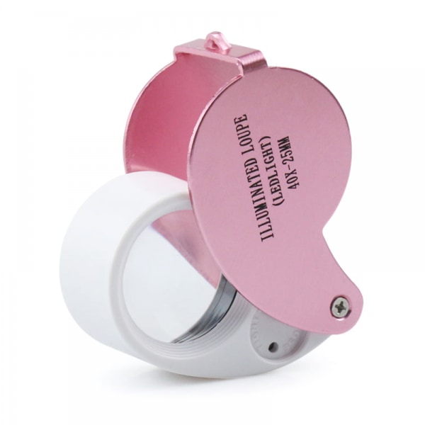 40X 25 mm förstoringsglas Vikbar ögonlupp med justerbar LED-ljuslampa för juvelerare Rosa (med låda)