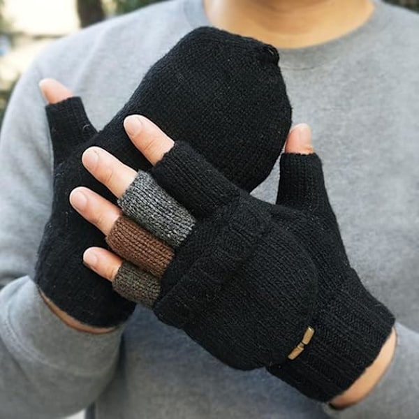 Vinterhandskar Fingerlösa Flip-Handskar Tjocka Stickade Kashmirhandskar Vantar Handskar För Vinter Utomhuspromenader Cykling Körhandskar