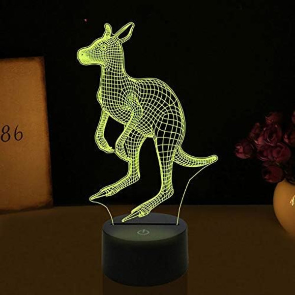 3D Kænguru Natlampe Lampe Illusion Natlampe 7 Farve Skiftende Touch Switch Skrivebordsdekoration Lamper Gave med Akryl Flad ABS Base USB Kabel Legetøj