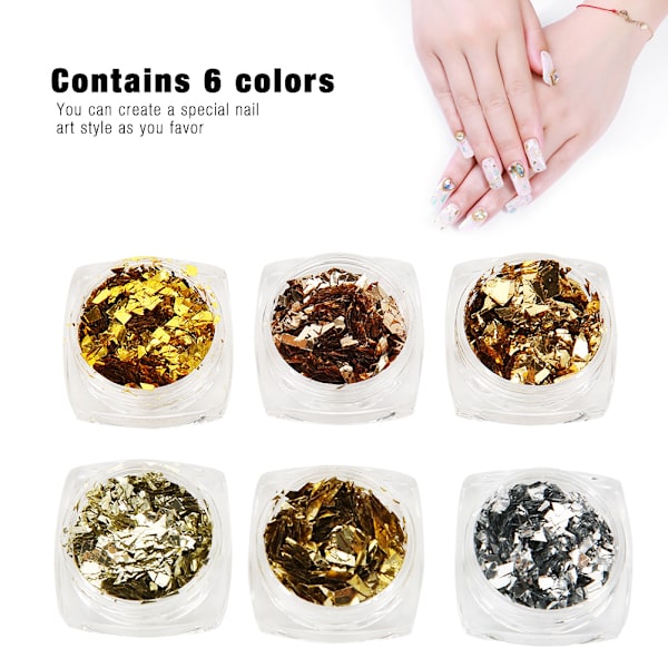 6 lådor / set ultratunna nagelkonst glitter glänsande paljetter nagelkonst dekorationer DIY-verktyg (A)