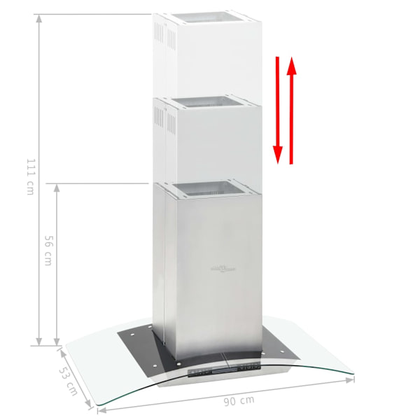 Emhætte med LCD til køkkenø 90cm 756m³/t LED