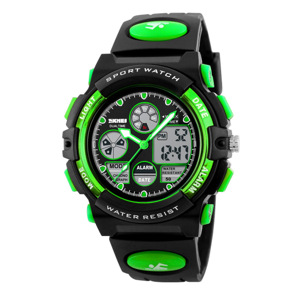 Digital watch för barn, vattentät watch för pojkar och flickor, elektronisk analog watch med larmstoppur (grön)