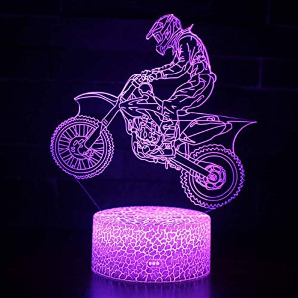 Dirt Bike Nattlampa Spel Motorcykel 3D Illusion Lampa med Touchkontroll Rum Dekoration Lampe för Födelsedag Julgåvor
