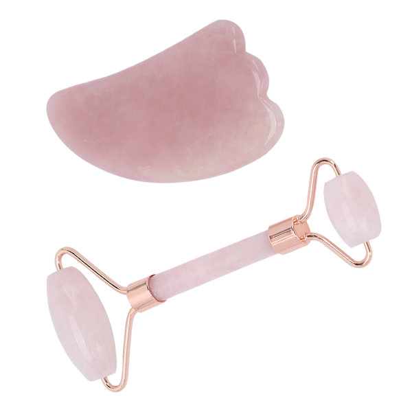 Dubbelhuvud Roller Massager Ansiktskropp Gua Sha Skrapbräda Massageverktyg SetRosa