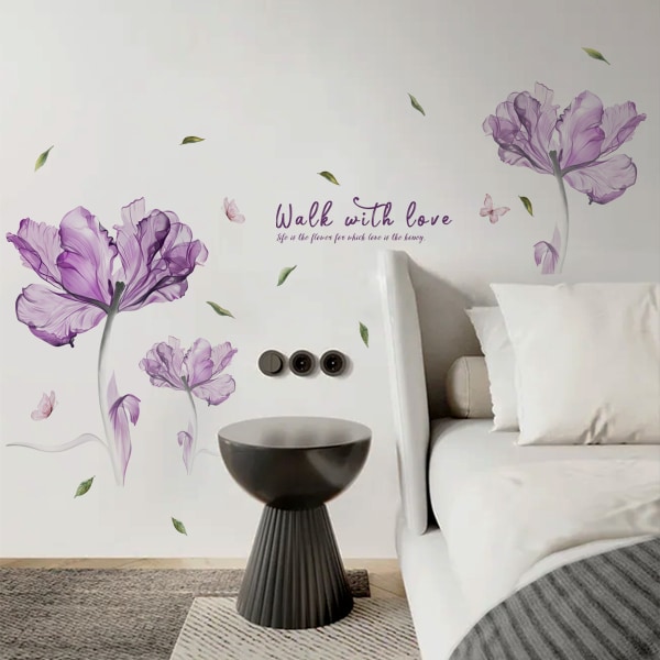 Lotus Purppura Kukka Seinätarra, Violetti Kukka Seinätarra, Tyttöjen Makuuhuone Vesiväri Perhonen Seinätarra, Irrotettava Vinyyli Taide Seinämaalaus