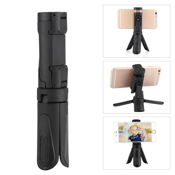 Mini Smartphone Klemme Clip Sammenfoldelig Telefon Stabil Holder Stativ (Sort)