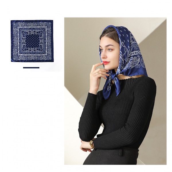 27,5 x 27,5 Kvadratisk Silkesliknande Hårsjalv Huvud Sovande Wrap Satin Huvudduk, Blå-4