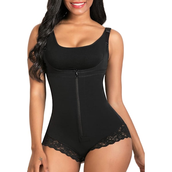 Shapewear til kvinder, mavekontrol, Fajas Colombianas, body shaper, lynlås, åben barm, bodystocking S Black