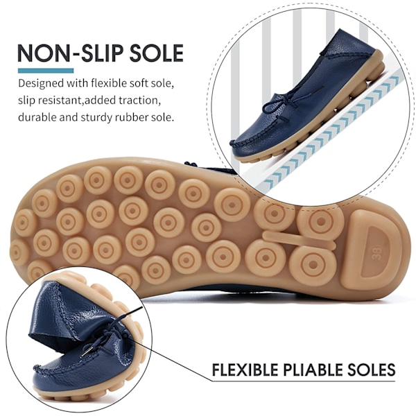 Damloafers - Casuala slip-on loafers i läder för kvinnor - Bekväma körsko för utomhuspromenader - Mörkblå (storlek 41)