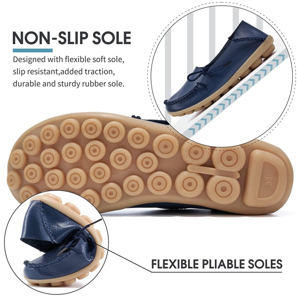 Loafers til kvinder - Casual slip on dress loafers - komfortable lædersko til kvinder - udendørs gåture - flade sko - mørkeblå (størrelse 36)