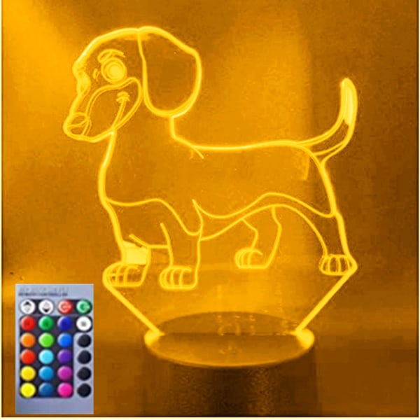WJ 3D Hund led Nattljus Lampa Illusion Nattljus 16 färger Bytbord Skrivbordsdekoration Lampor Present Akryl Platt ABS Base USB kabelleksak