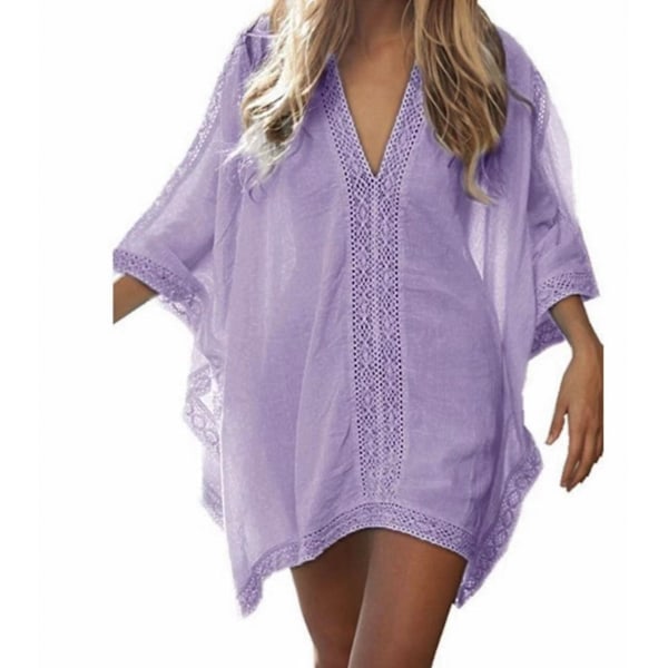 Kvinde Strand Badetøj Svømme Bikini Badetøj Oversized Cover Up --- Lilla