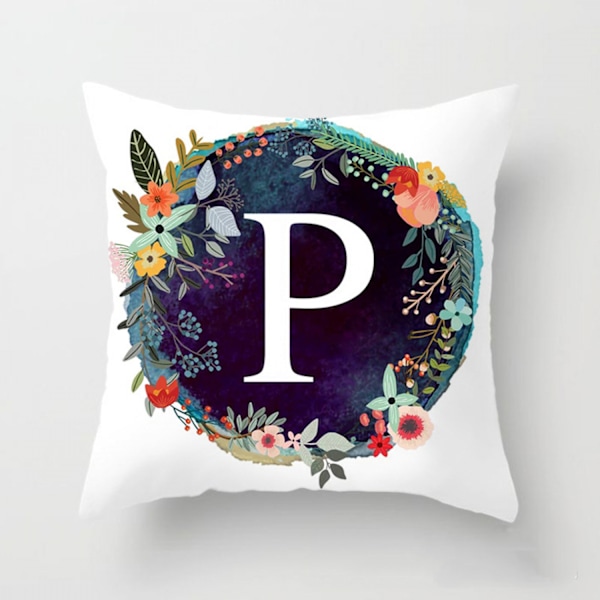 Engelsk alfabet pudebetræk blomster 18x18 tommer firkantet fersken hud fløjl dekorative blomst pudebetræk til soveværelse sofa sofa (bogstav P)