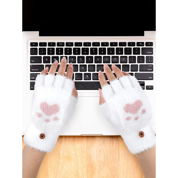 3 Par Vinter Fingerlösa Vantar Varma Omvandlingsbara Vantar Klaffskydd Katt Tass Vantar för Kvinnor Kallt Väder Cosplay (Mörkgrå, Vit