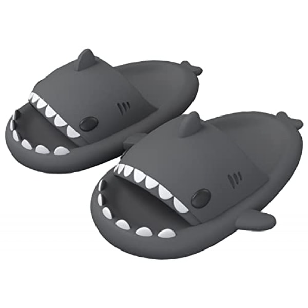 AVEKI Unisex Shark Slides Non-Slip Novelty Open Toe Sandals Fashionable Cute Beach Slippers Indoor & Outdoor, Dark Grey, Size: 42/43