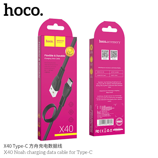 hoco. X40 Ark lämplig för datakabel typ-c universell mobiltelefon hållbar USB-laddningskabel