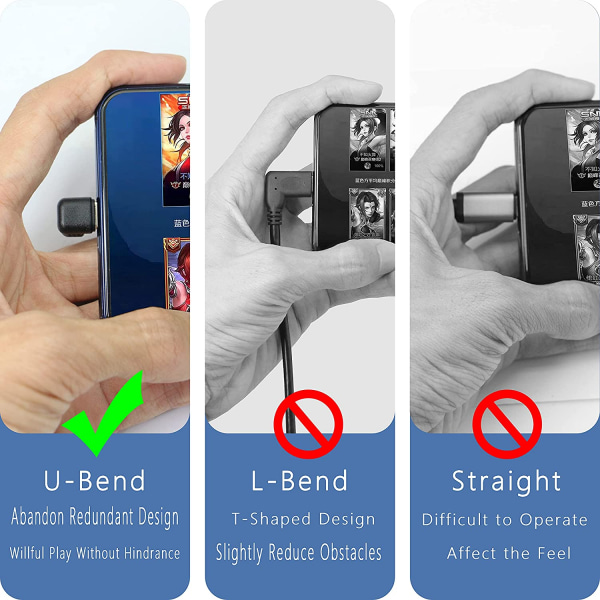 USB Type C-kabel U-formet, 180 graders vinkel USB C hurtig datasynkronisering opladningskabel USB A til USB-C hurtig opladerledning til de fleste Type C-enheder - sort 1 fod/30 cm