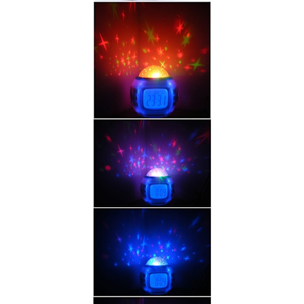 LED-stjärnprojektor Stjärnhimmel Nattljus Projektor med LED-väckarklocka Batteridriven Projektorlampa med Musik för Sovrum, Hemmabio