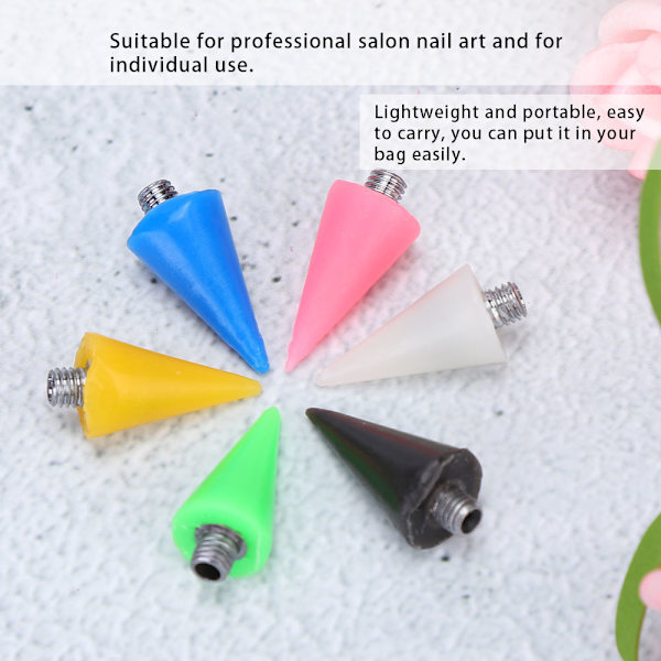 6 stk utskiftbare akryl prikkepennhoder Rhinestones Gems Picker DIY Nail Art Tools 6 stk Nail Dotted Pen Head