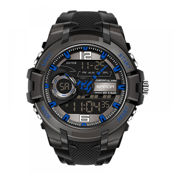 Digital watch för män, stor ansiktsurtavla 50M vattentät elektronisk multi för män Tactics LED Alarm Stoppur（Blå）