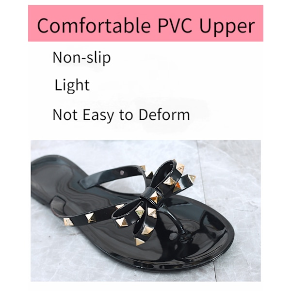 Dam Studded Jelly Flip Flops Sandaler med Rosett  Tofflor Flip Flops för Sommar ------ Transparent Guld （Storlek 41）