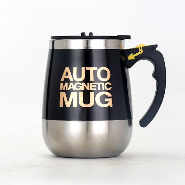 Självständig omrörningsbar mugg - Magnetisk elektrisk automatisk blandningsmugg i rostfritt stål för kontor/kök/resor - 400 ml/13,5 oz, svart