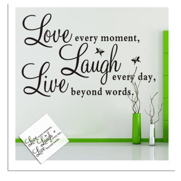 Lev varje ögonblick, skratta varje dag, väggdekal Motiverande väggdekaler, citat för inspirerande väggdekaler för familjen