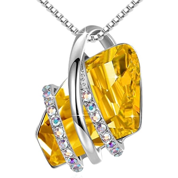 Hängsmycke med Birthstone Crystal, 18K roséguld/silverpläterad, 18" + 2" gul
