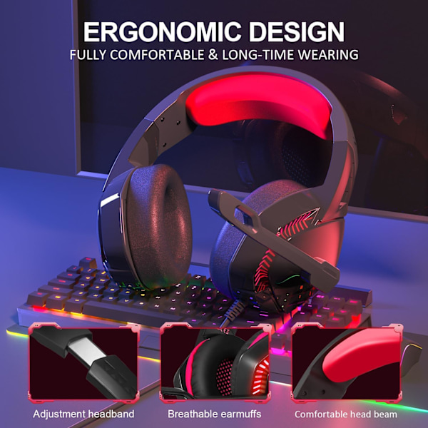 PS4-spelheadset med 7.1 surroundljud, PC-headset med brusreducerande mikrofon och LED-ljus, H3 Over Ear-hörlurar för Nintendo Swi