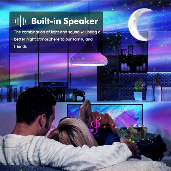 Star Projector Night Light Projektor med musikhögtalare, norrskensprojektor för sovrum, spelrum, hemmabio, tak, rumsinredning