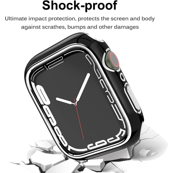 For Apple Watch Series 7 41mm, Forgylt stivt PC-rammedeksel, slankt, heldekkende støtfangerdeksel til Apple Watch Series 7 (svart sølv)