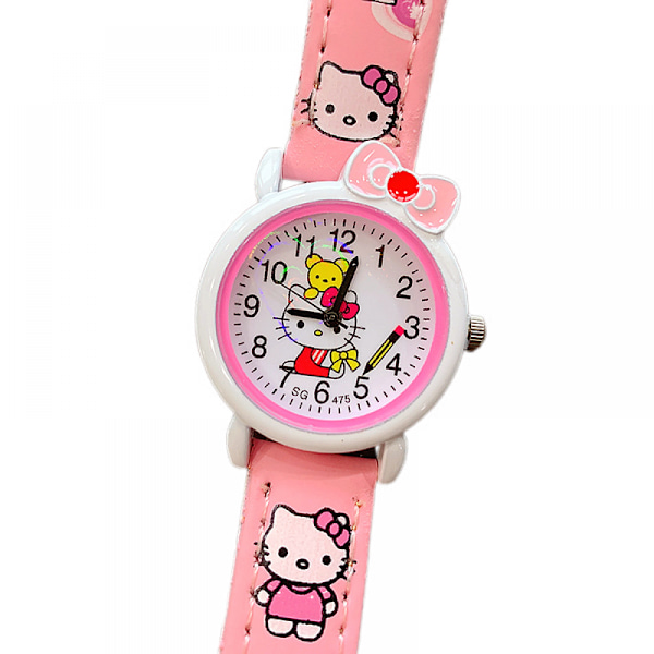 Barn lär sig tid kvartsur, tecknad 3D-rem, läs tid studietid Todder-klocka, Kindergarten Learn Time Watches（Rosa）