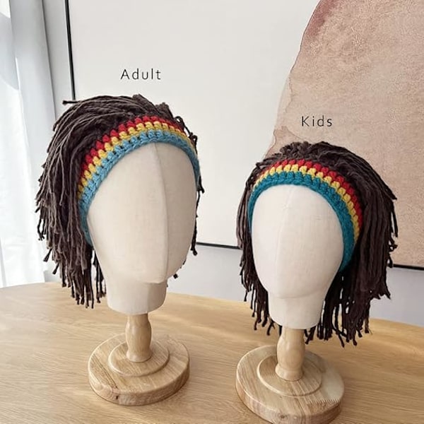 Stickad Mössa för Män med Håriga Pojkar Rolig Handgjord Stickad Vintermössa Beanie Rasta Mössa med Dreadlocks